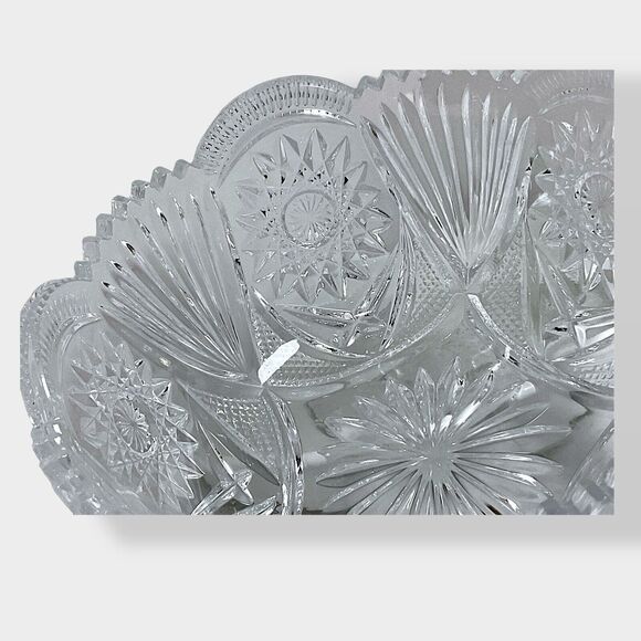 Vntg Unmarked Hobstar & Fan 8” Cut Glass Crystal Bowl ABP Collectable Brilliant - Picture 3 of 16